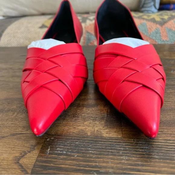 COS Crisscross Strap Premium Nappa Leather Pointed Flats Red EU40 US9 - Picture 9 of 17